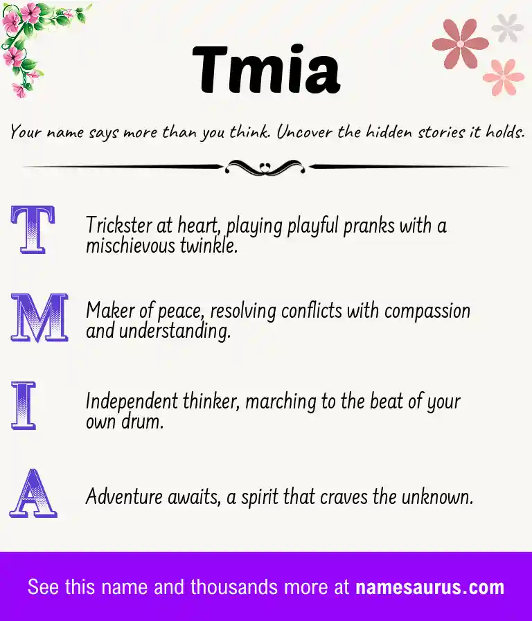 Acrostic poem about Tmia.