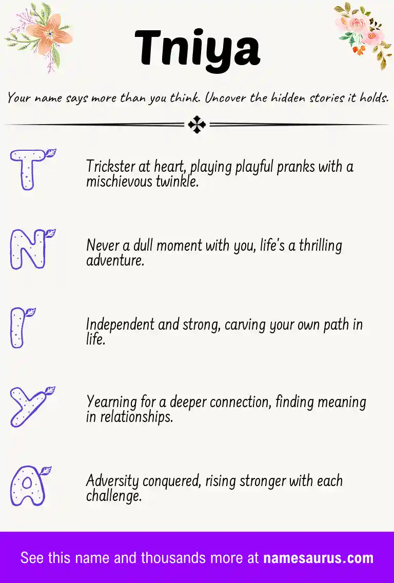 Acrostic poem about Tniya.