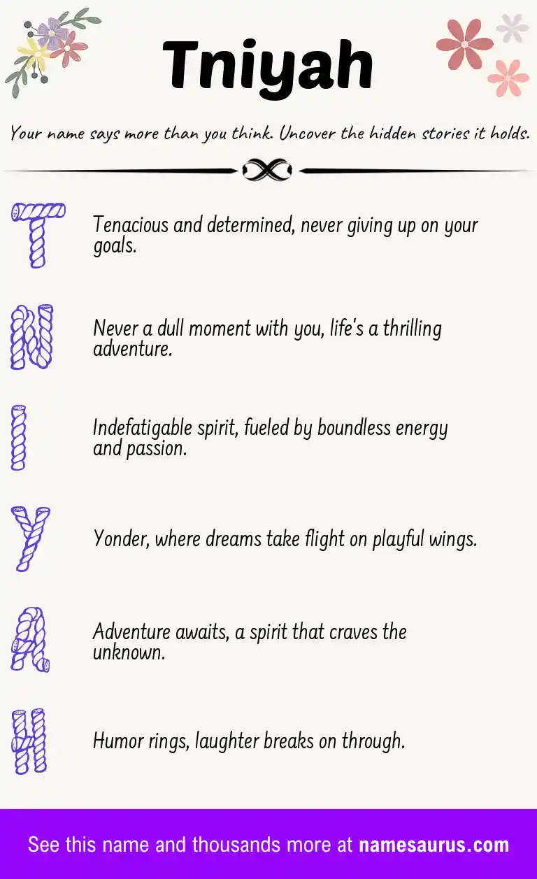 Acrostic poem about Tniyah.