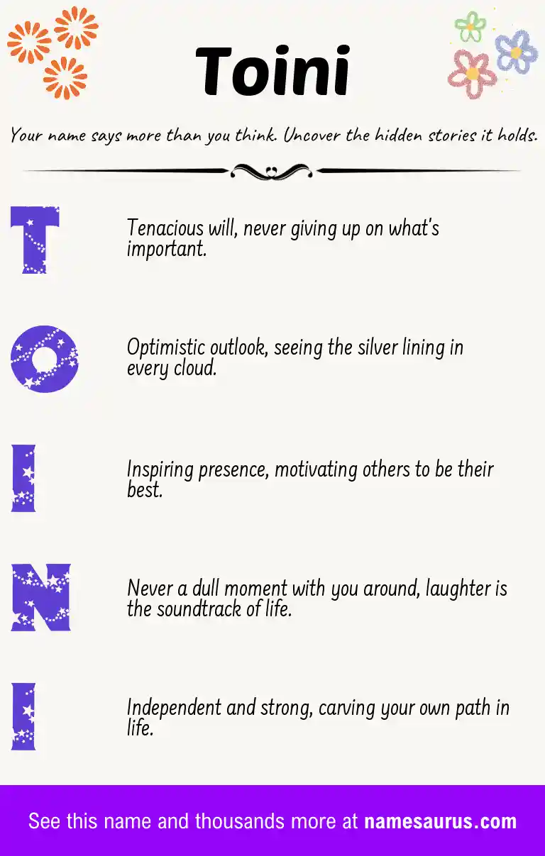 Acrostic poem about Toini.