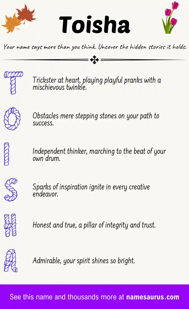 Acrostic poem about Toisha.