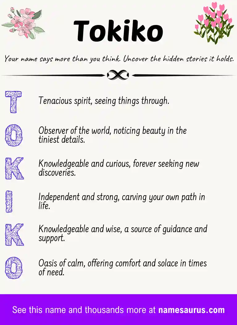 Acrostic poem about Tokiko.
