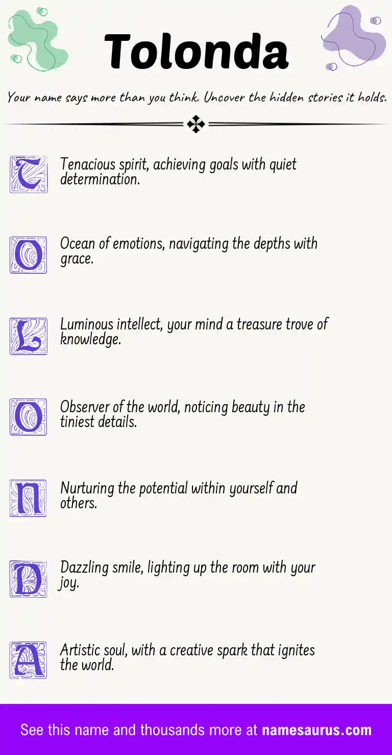 Acrostic poem about Tolonda.