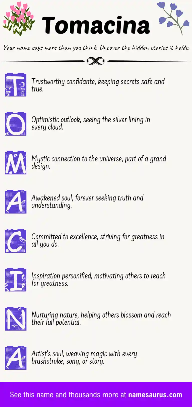 Acrostic poem about Tomacina.