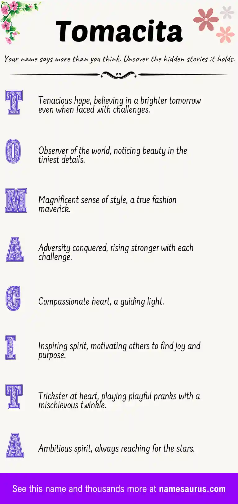 Acrostic poem about Tomacita.