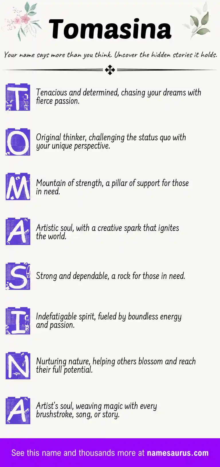 Acrostic poem about Tomasina.