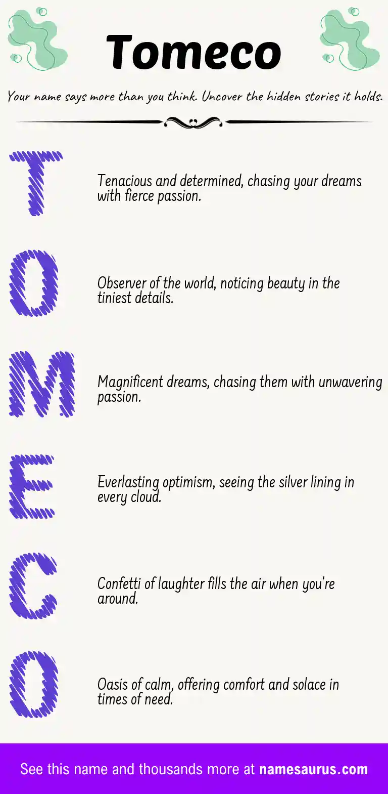 Acrostic poem about Tomeco.