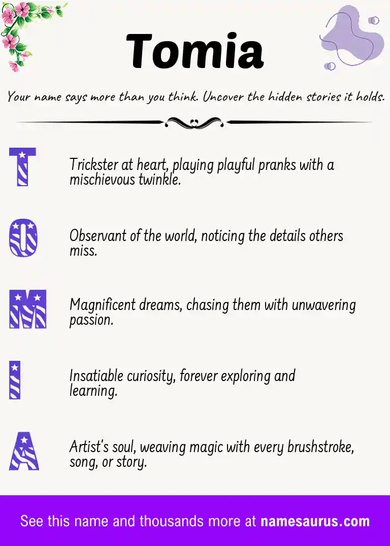 Acrostic poem about Tomia.