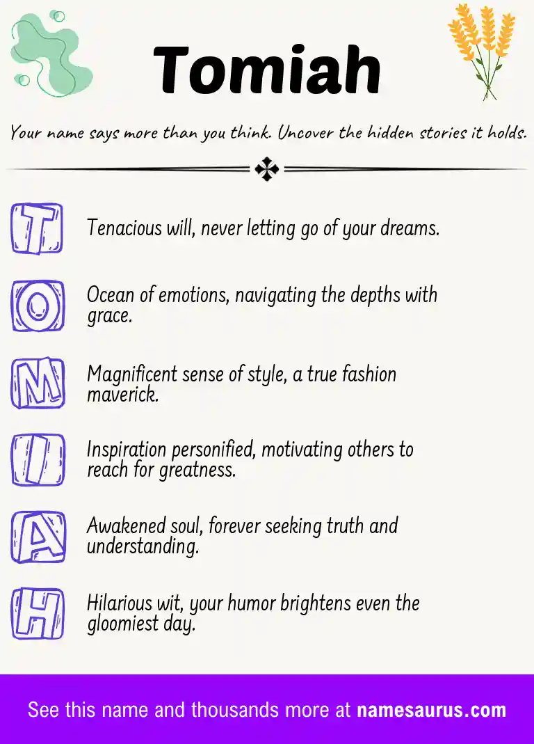 Acrostic poem about Tomiah.