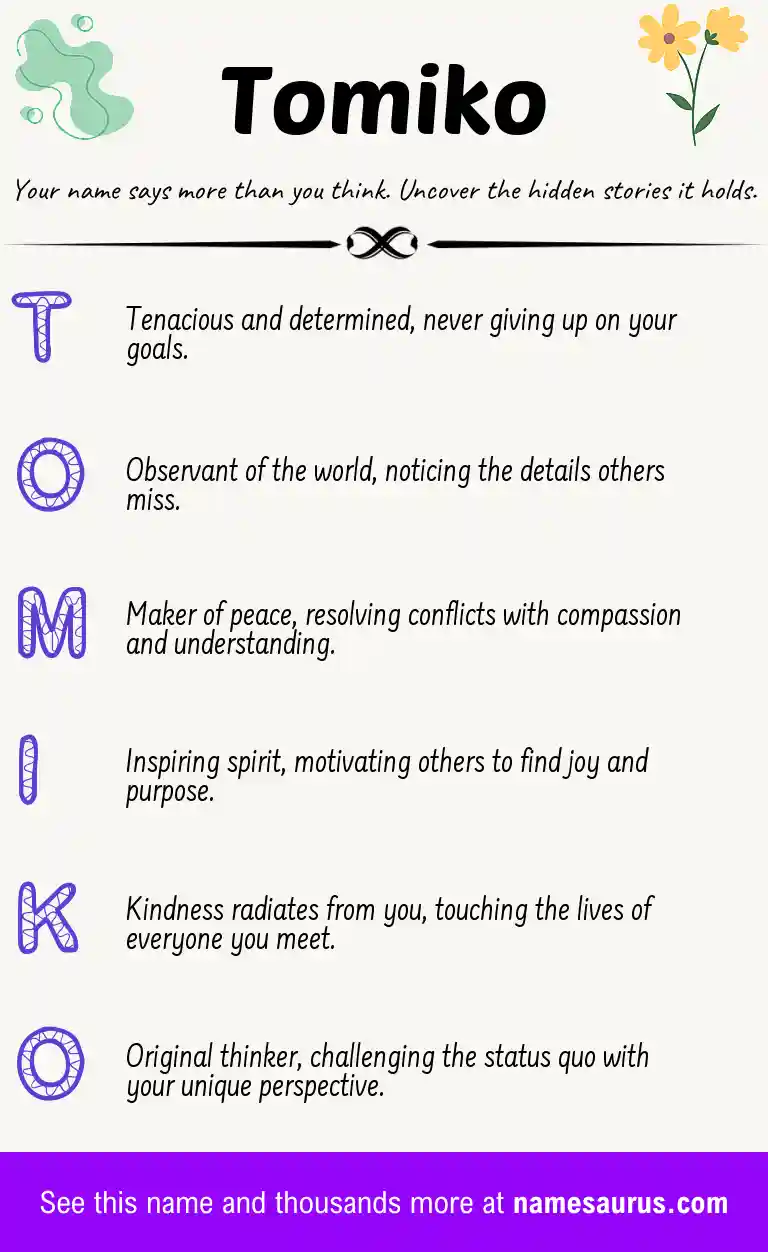 Acrostic poem about Tomiko.