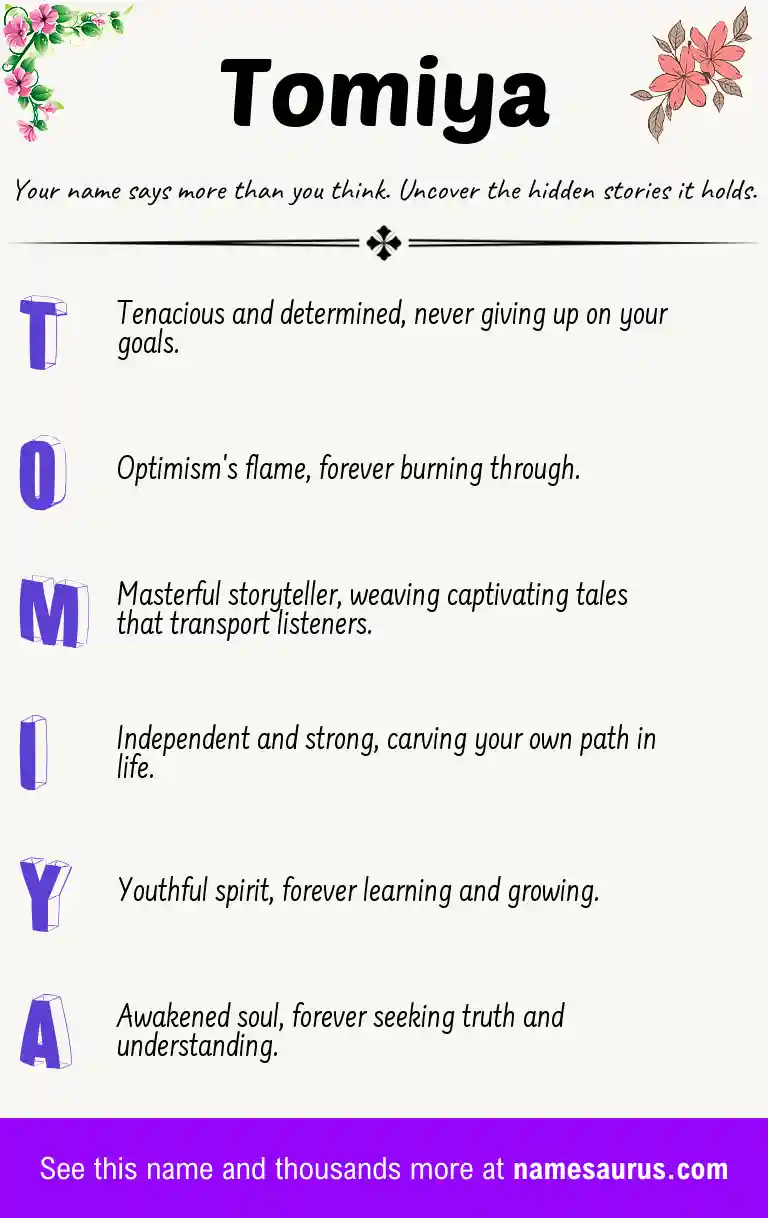 Acrostic poem about Tomiya.