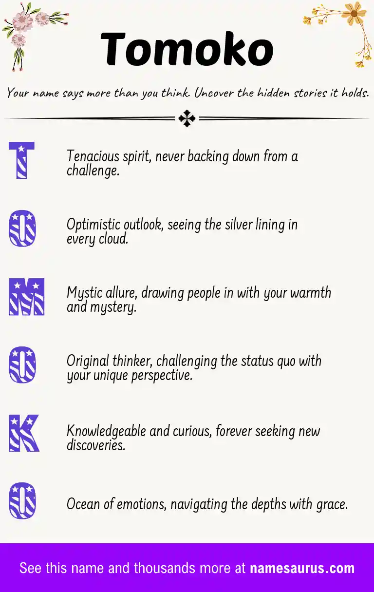 Acrostic poem about Tomoko.