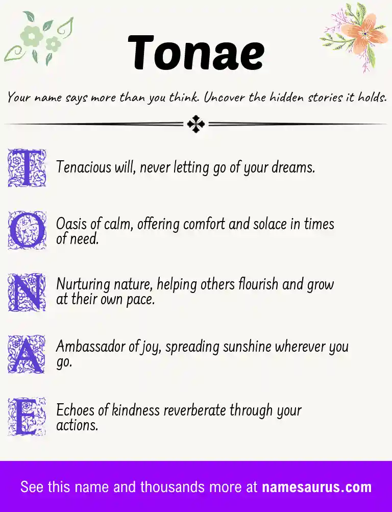 Acrostic poem about Tonae.