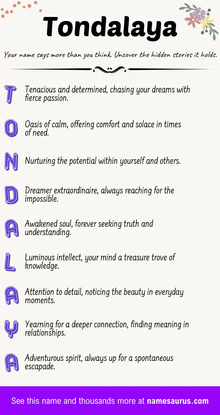 Acrostic poem about Tondalaya.