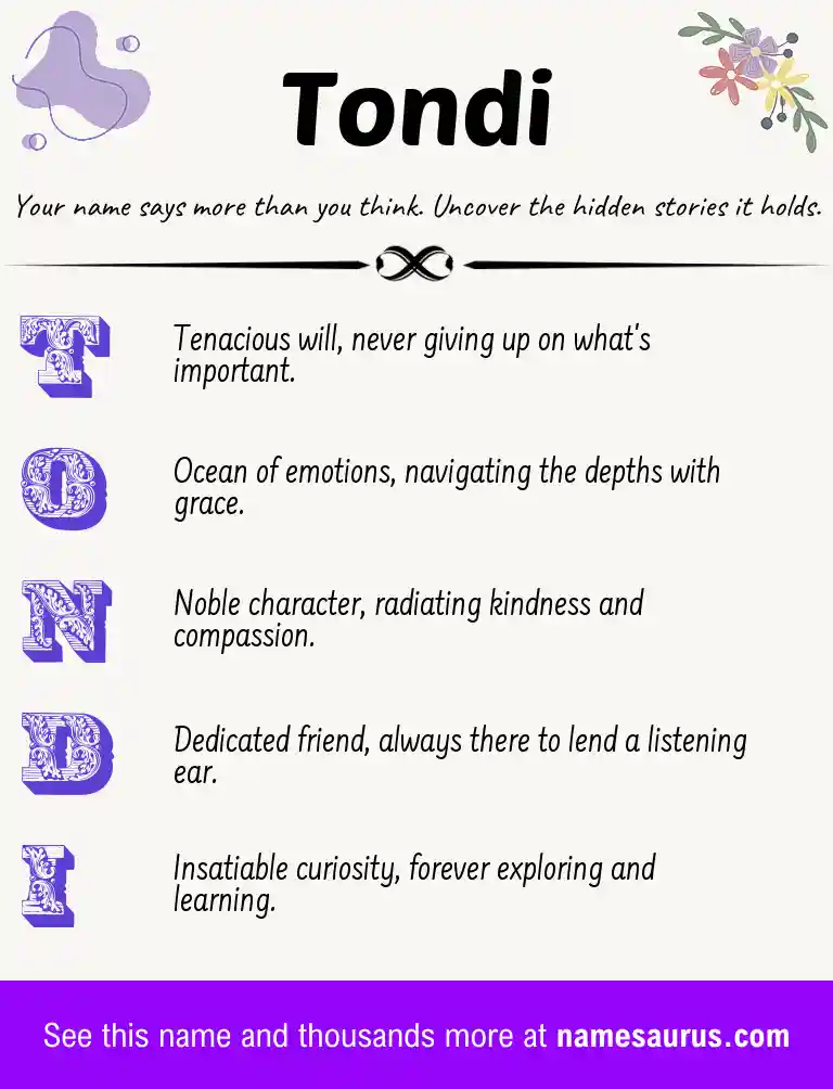 Acrostic poem about Tondi.