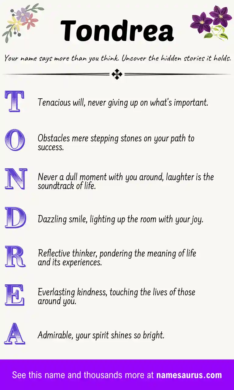 Acrostic poem about Tondrea.