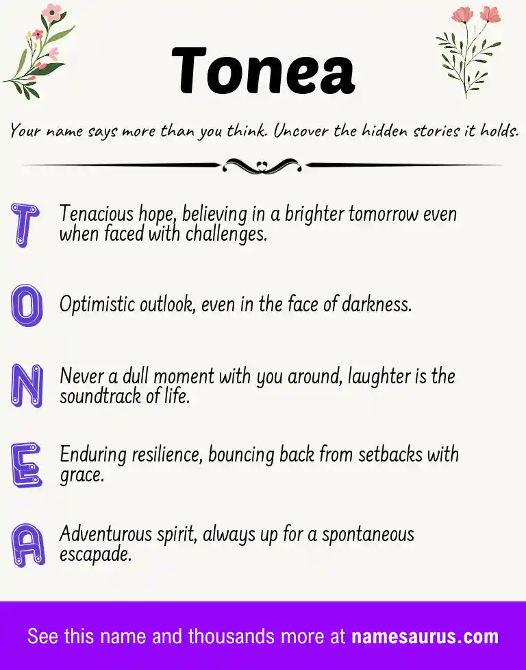Acrostic poem about Tonea.