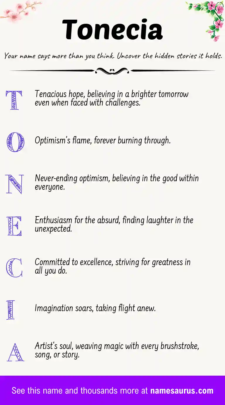Acrostic poem about Tonecia.