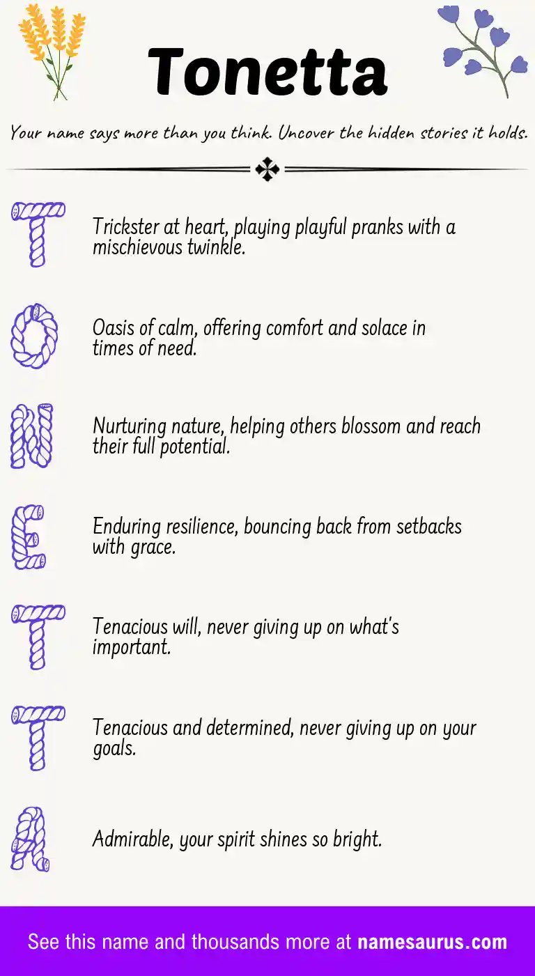 Acrostic poem about Tonetta.
