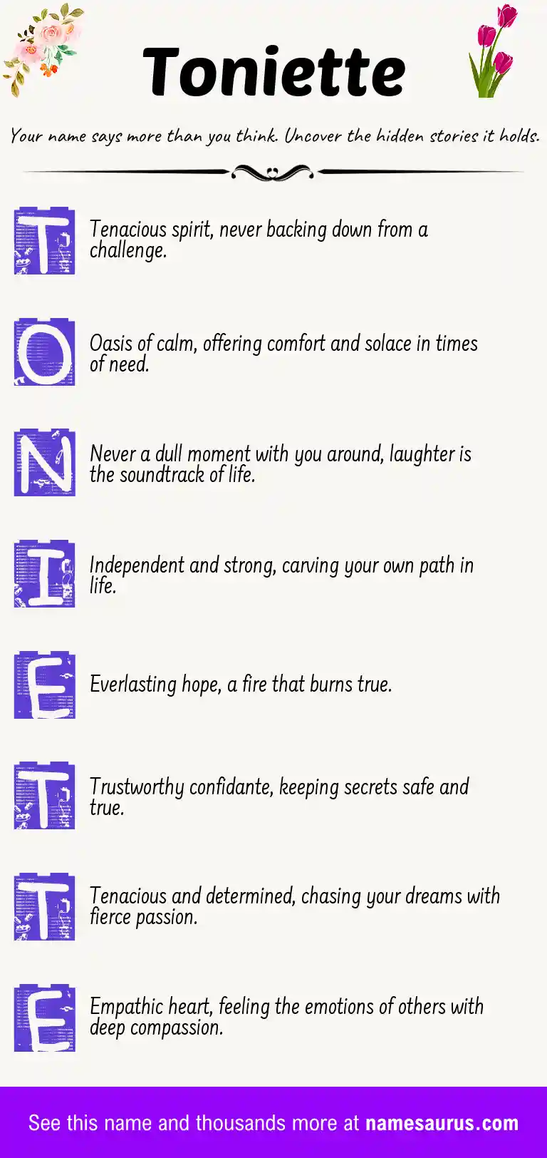 Acrostic poem about Toniette.