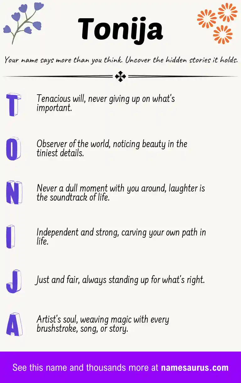Acrostic poem about Tonija.