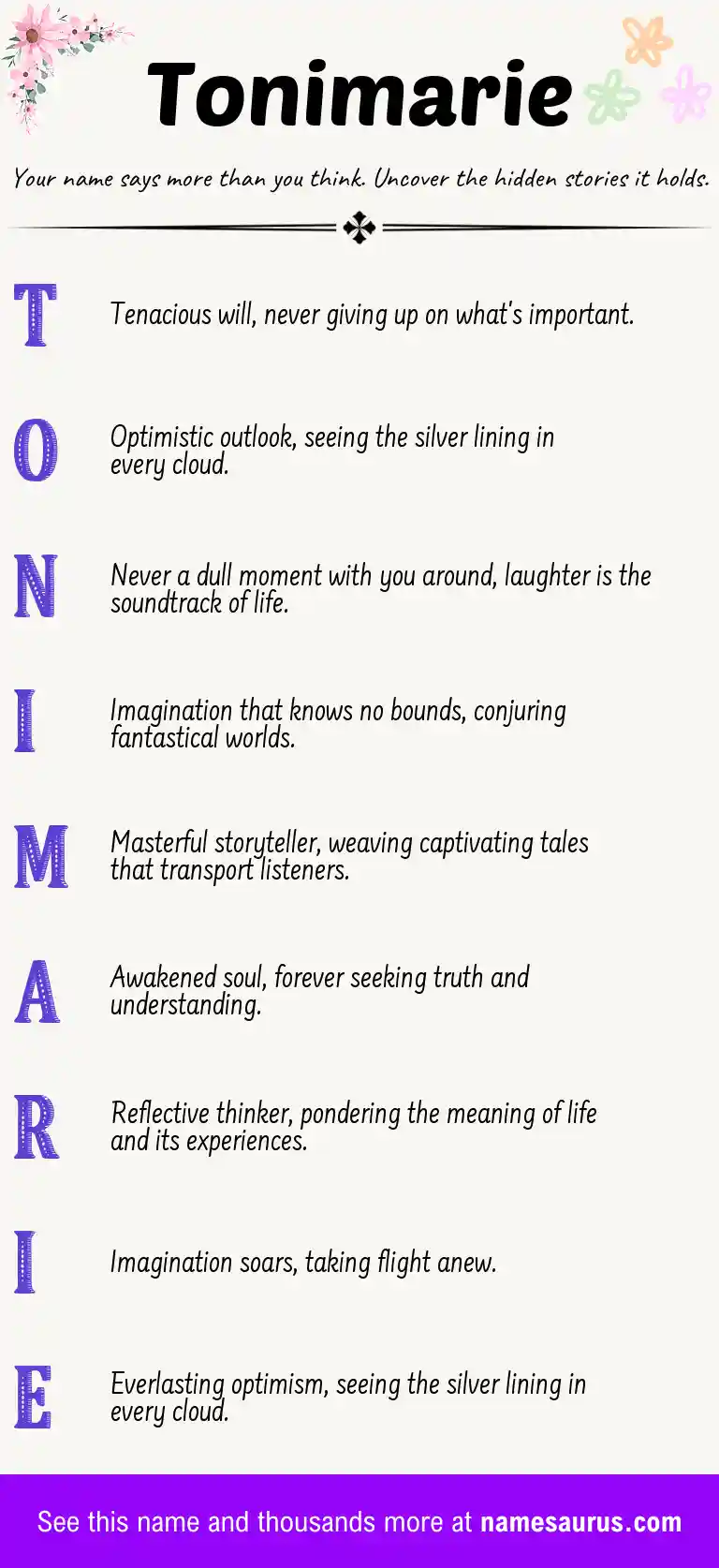 Acrostic poem about Tonimarie.