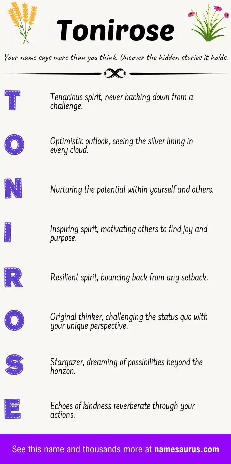 Acrostic poem about Tonirose.
