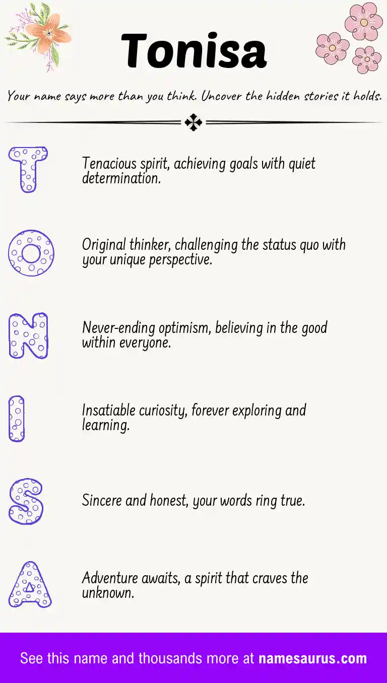 Acrostic poem about Tonisa.