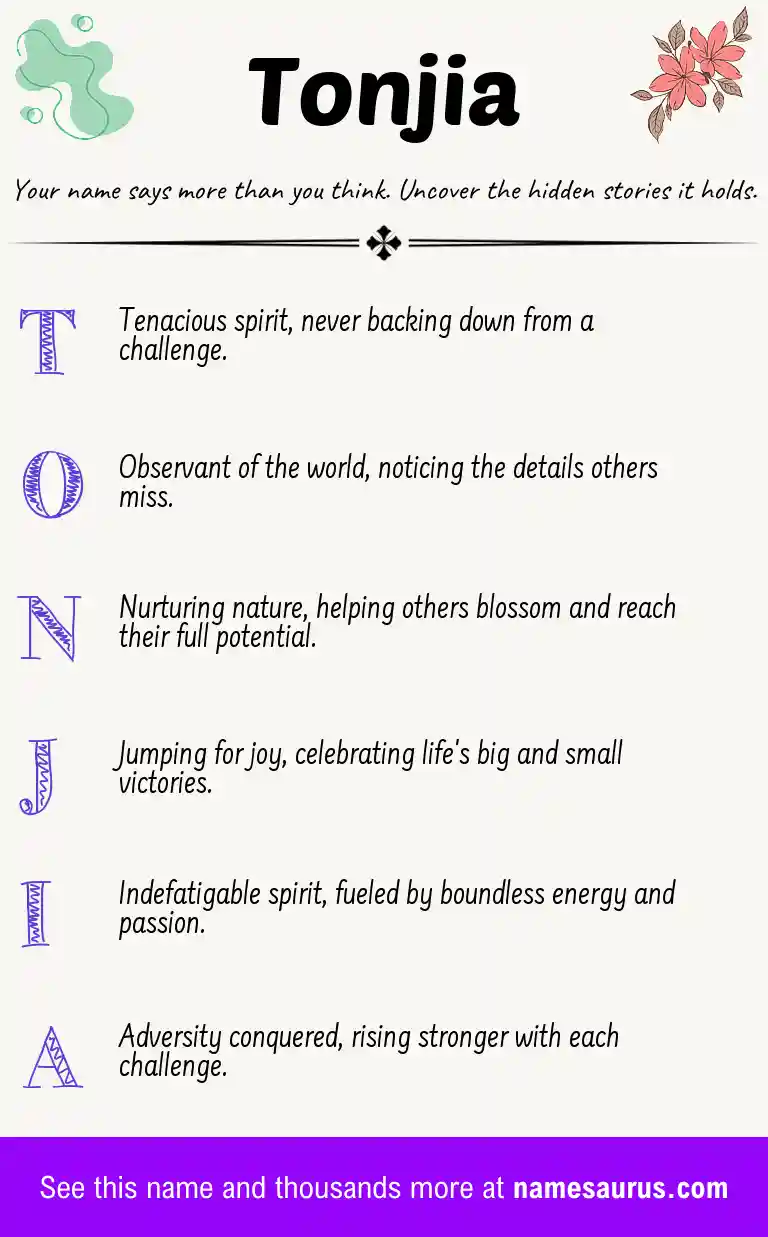 Acrostic poem about Tonjia.