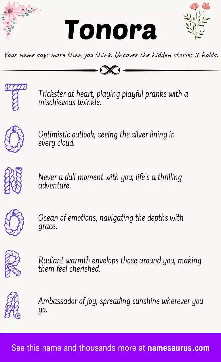 Acrostic poem about Tonora.