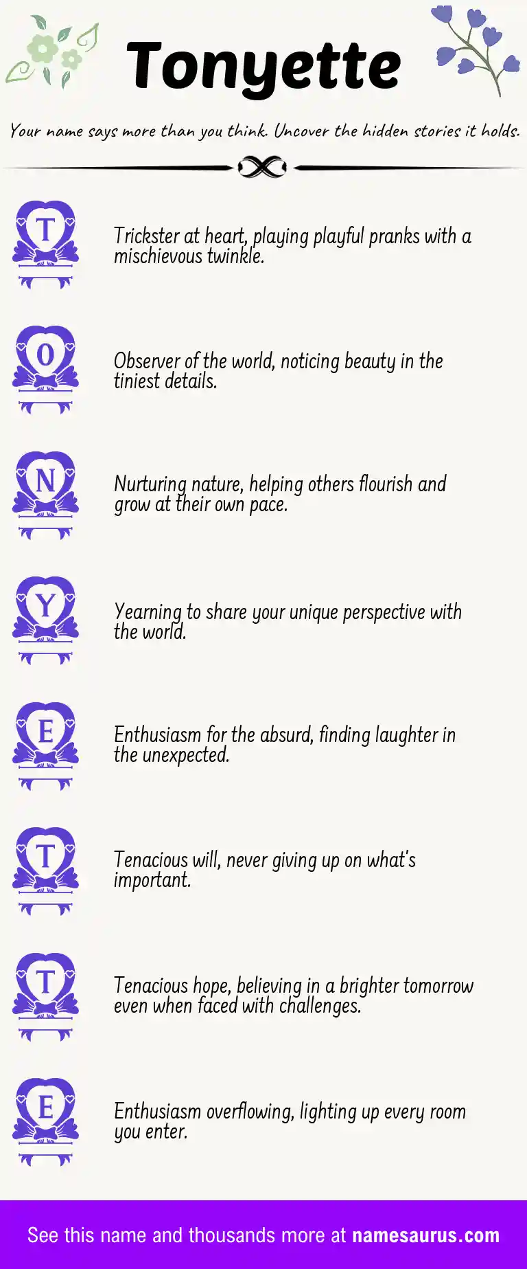 Acrostic poem about Tonyette.