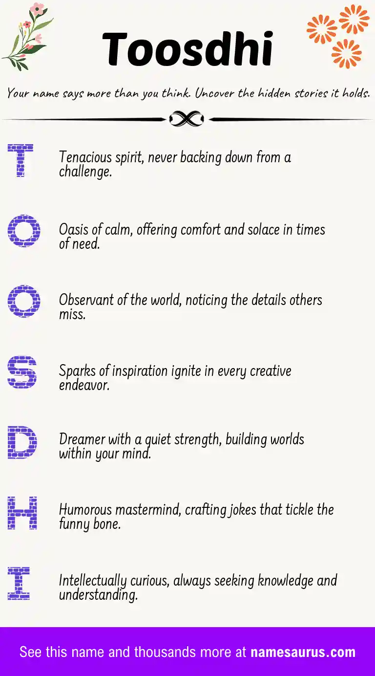 Acrostic poem about Toosdhi.
