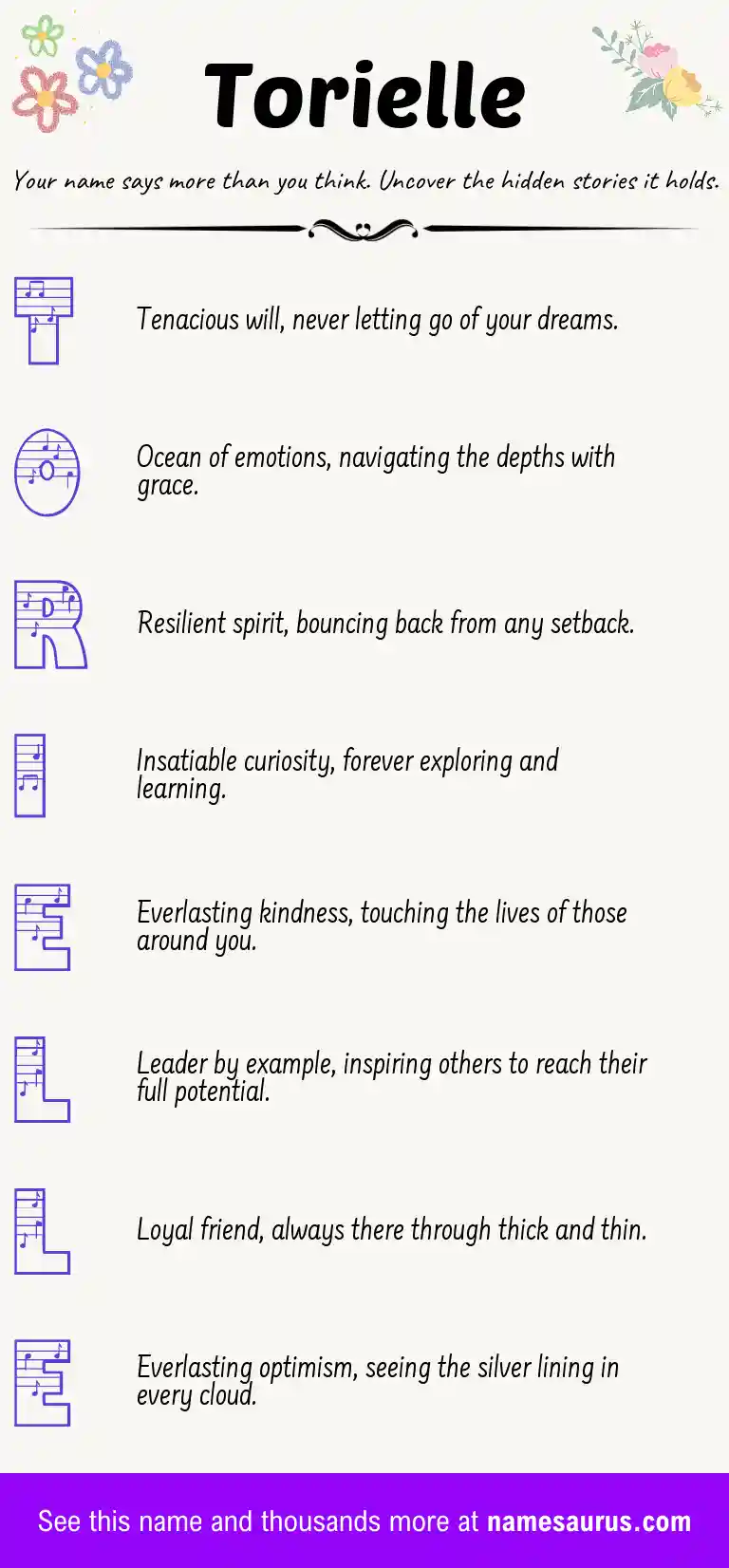 Acrostic poem about Torielle.