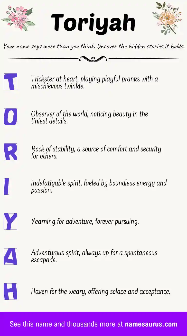 Acrostic poem about Toriyah.