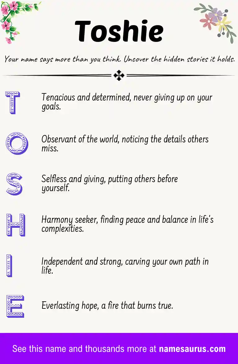 Acrostic poem about Toshie.