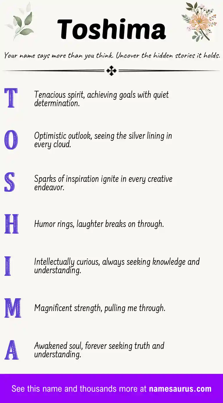 Acrostic poem about Toshima.