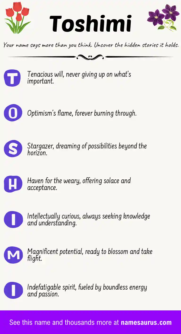 Acrostic poem about Toshimi.