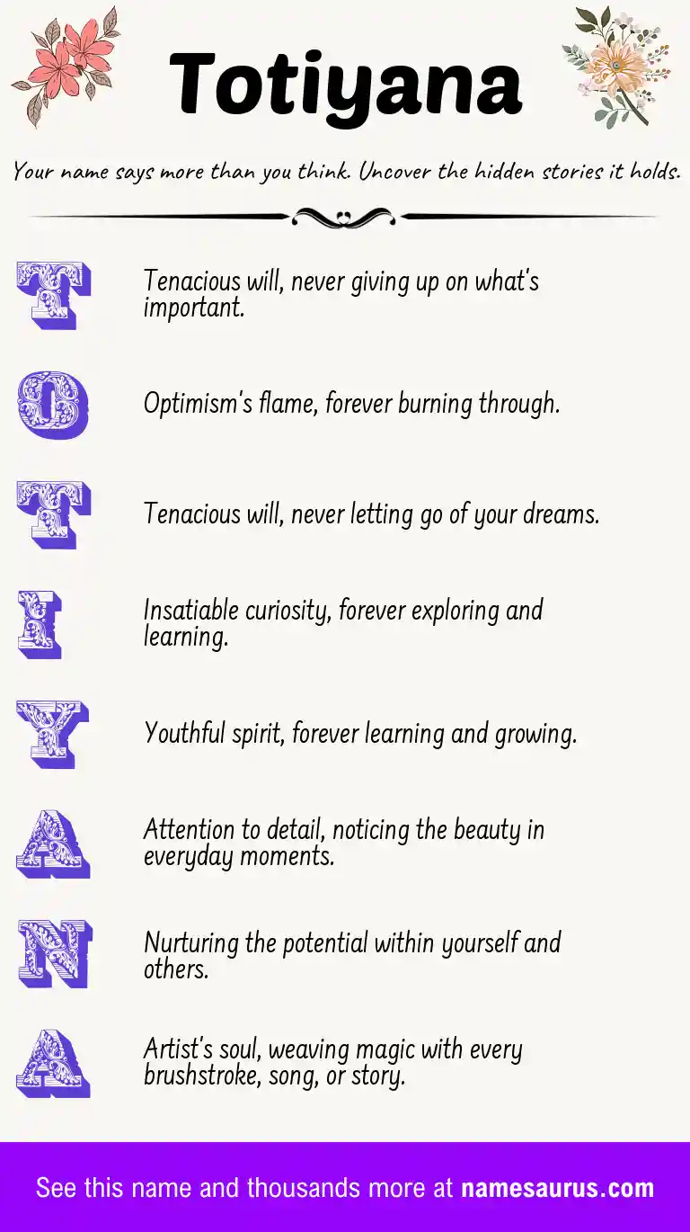 Acrostic poem about Totiyana.