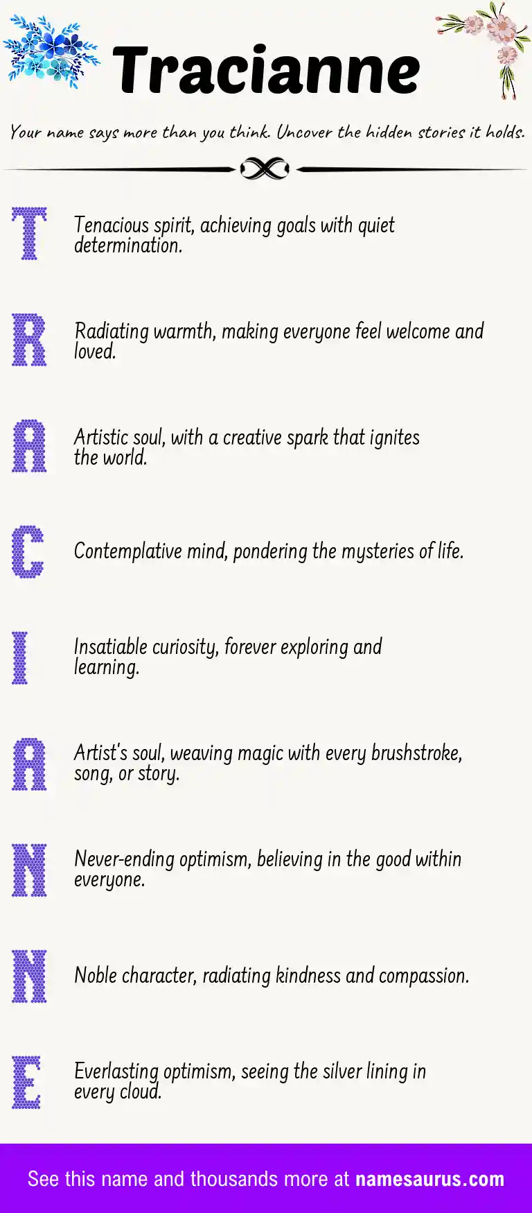 Acrostic poem about Tracianne.