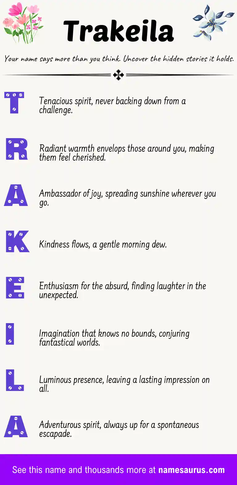 Acrostic poem about Trakeila.