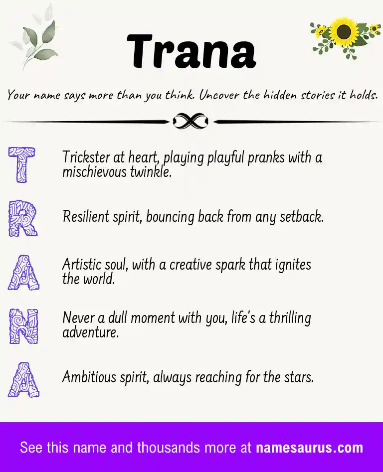 Acrostic poem about Trana.