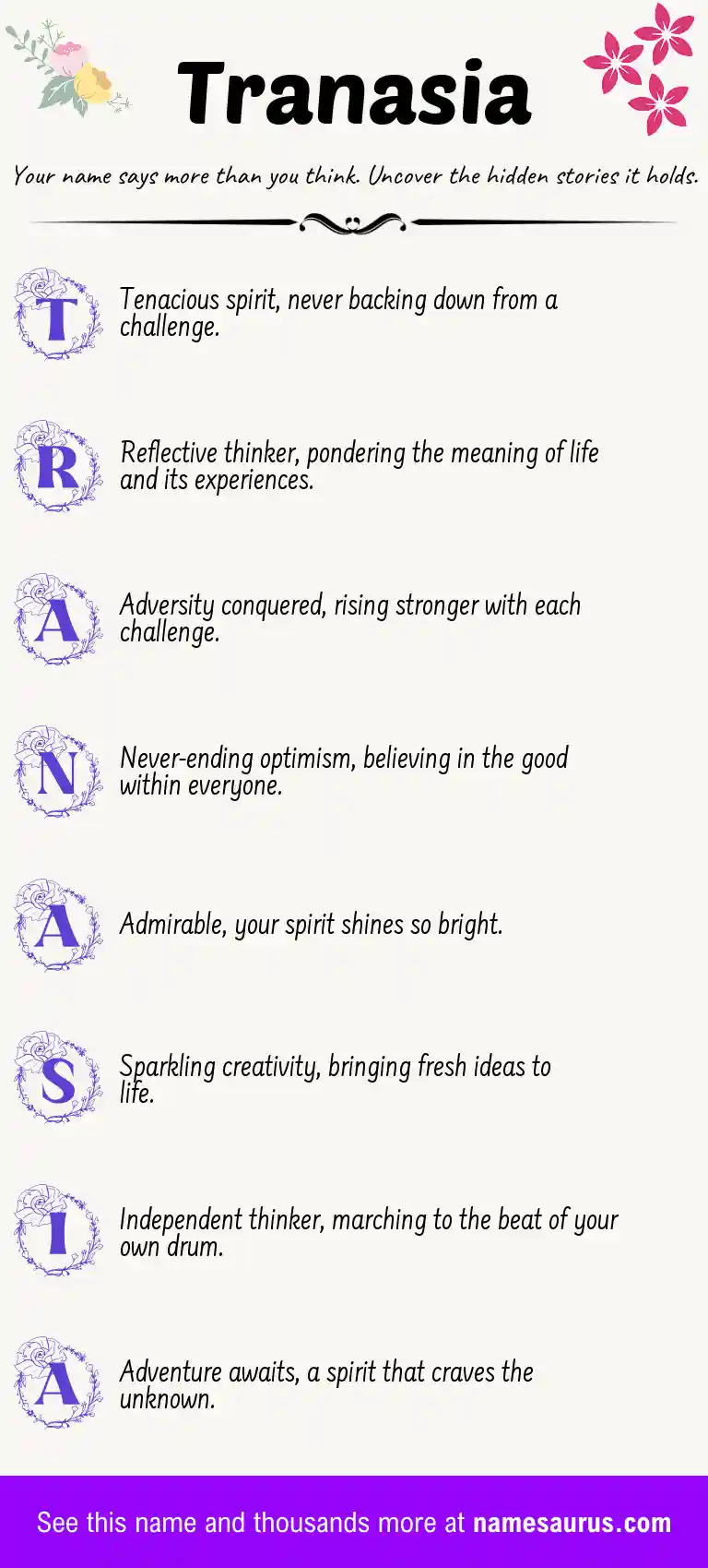Acrostic poem about Tranasia.