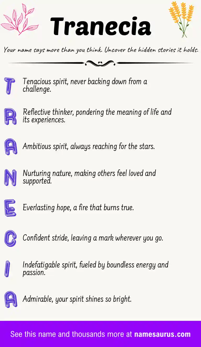 Acrostic poem about Tranecia.
