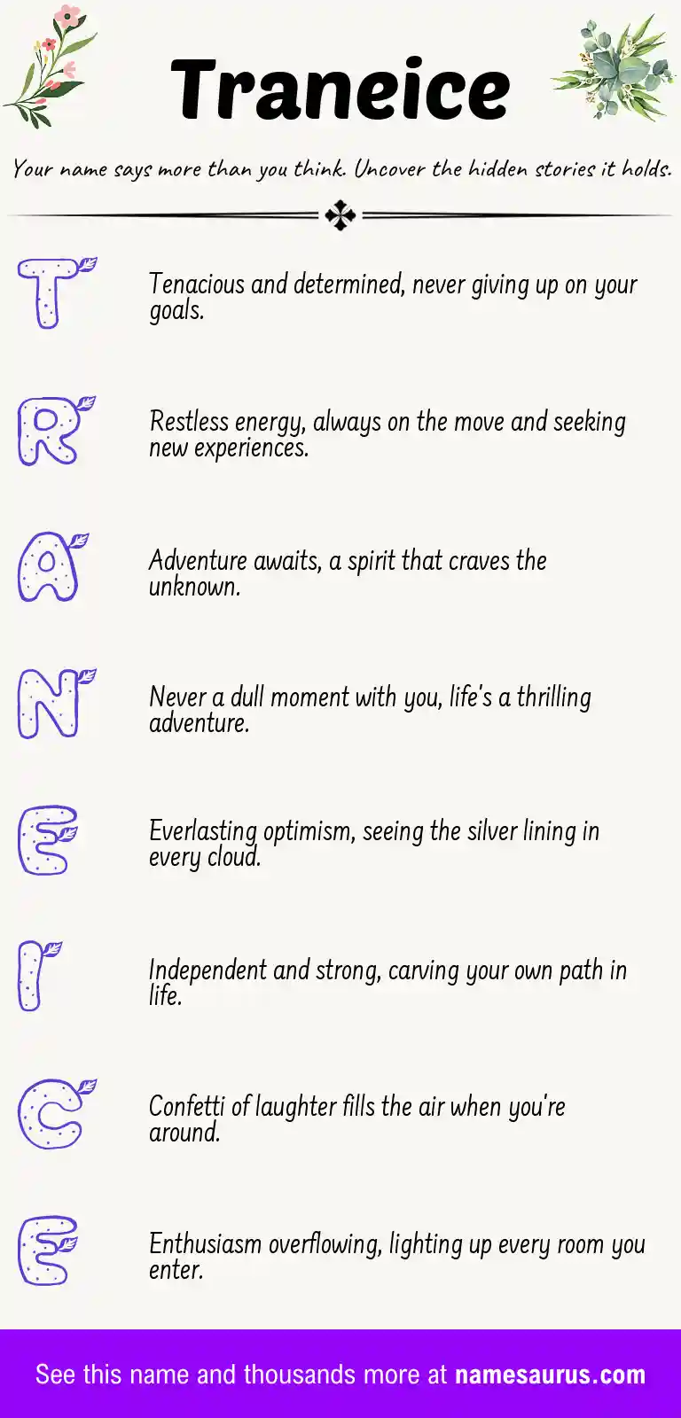 Acrostic poem about Traneice.