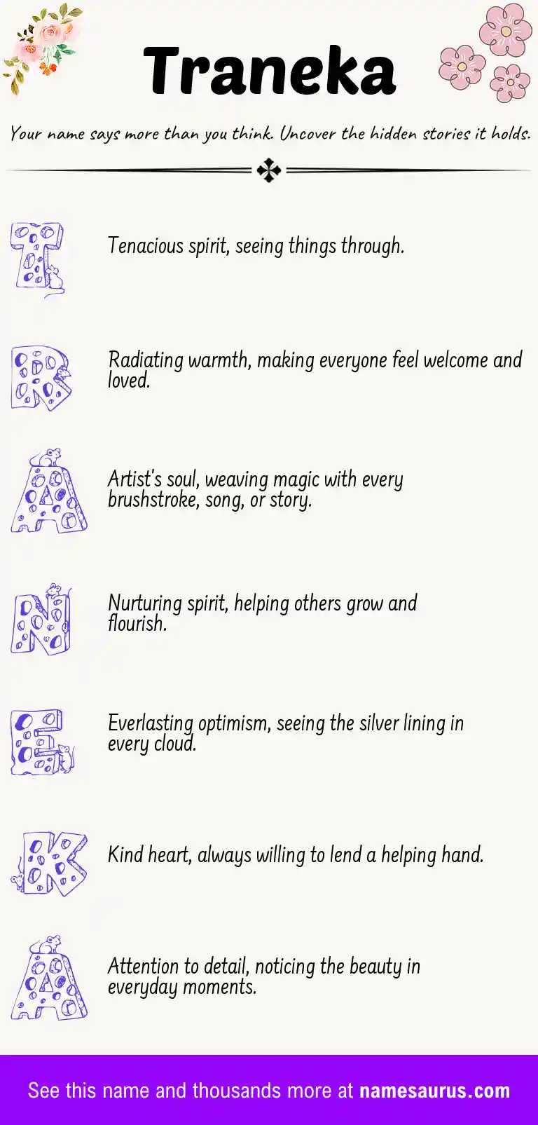 Acrostic poem about Traneka.