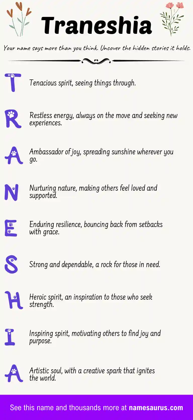 Acrostic poem about Traneshia.