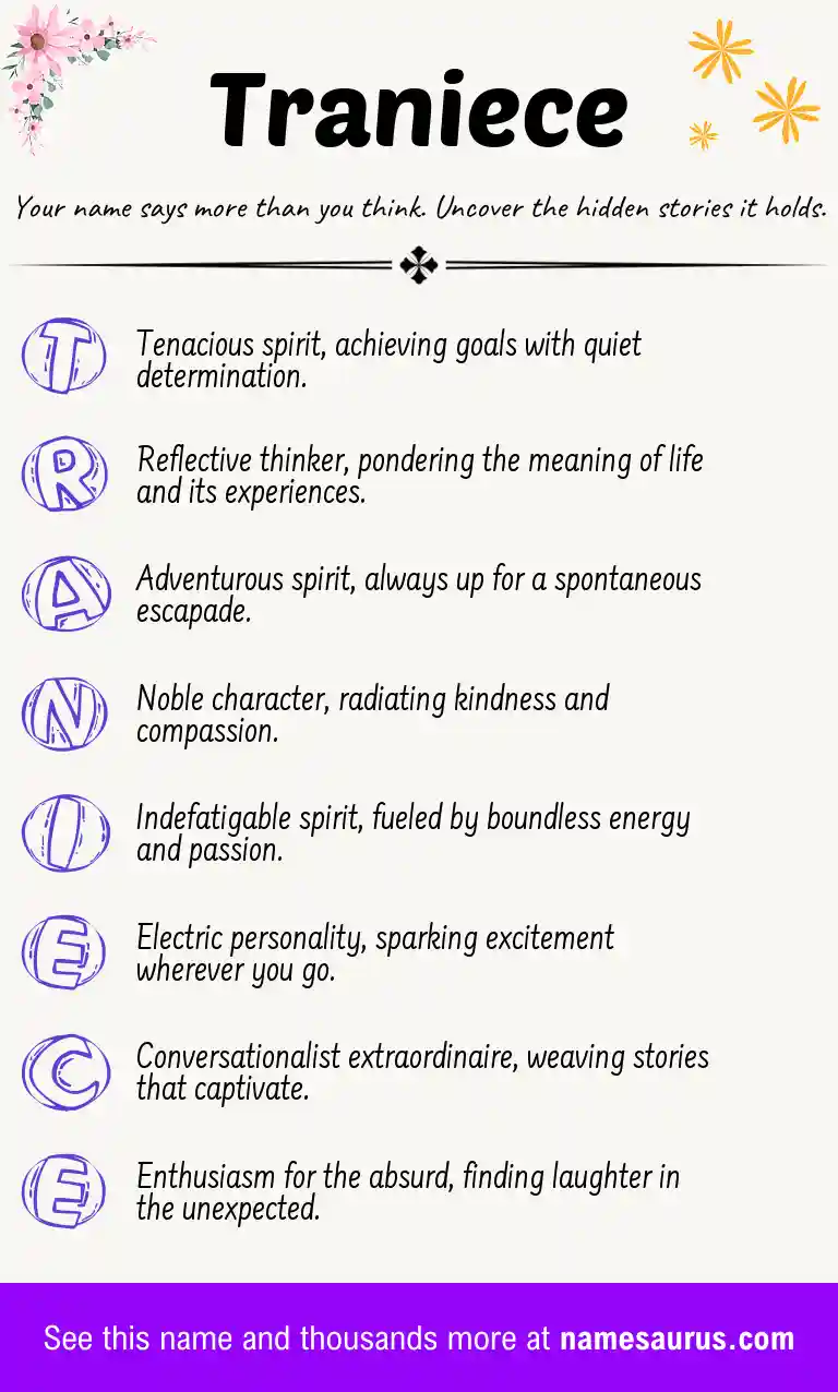 Acrostic poem about Traniece.