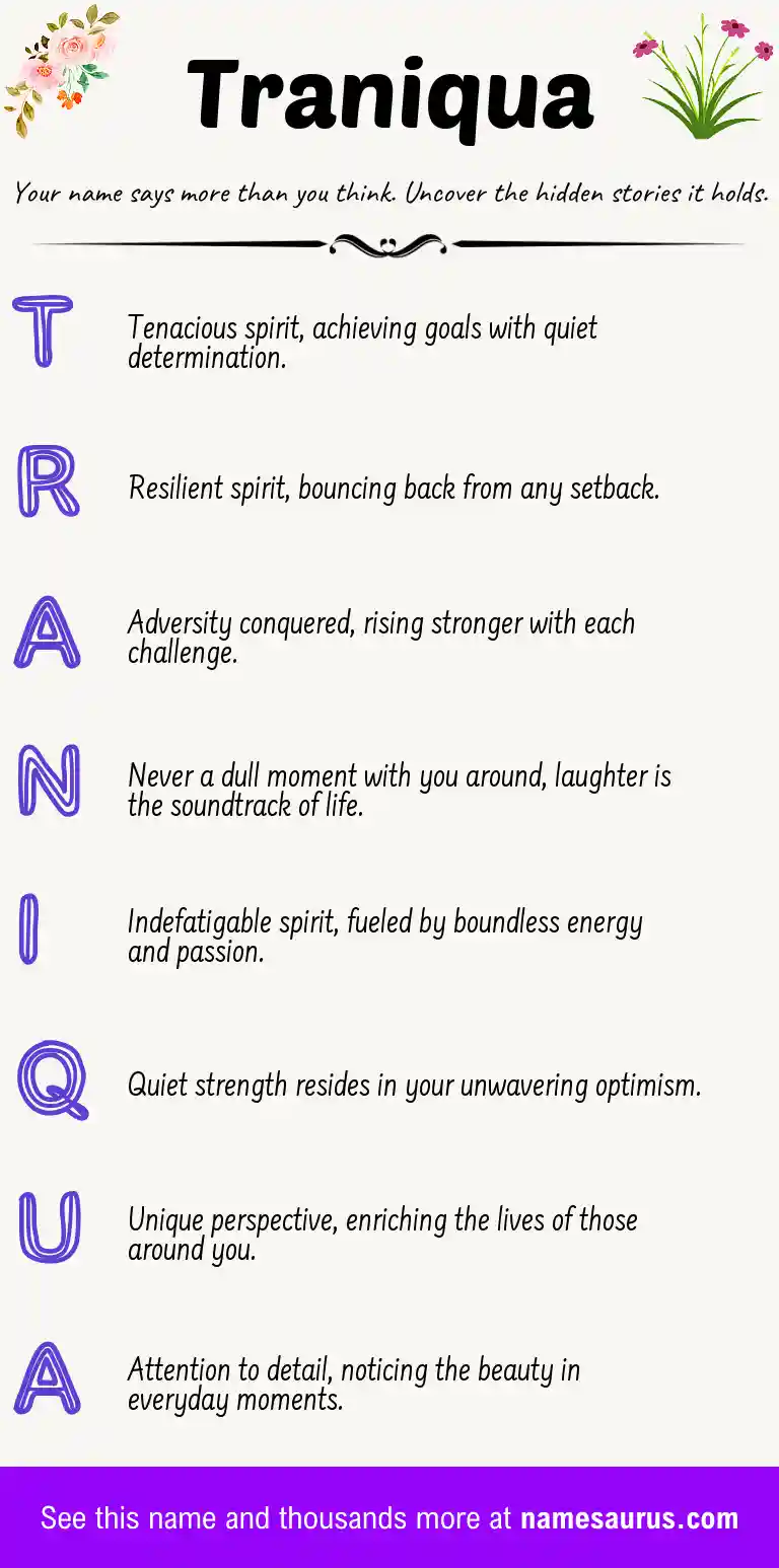 Acrostic poem about Traniqua.