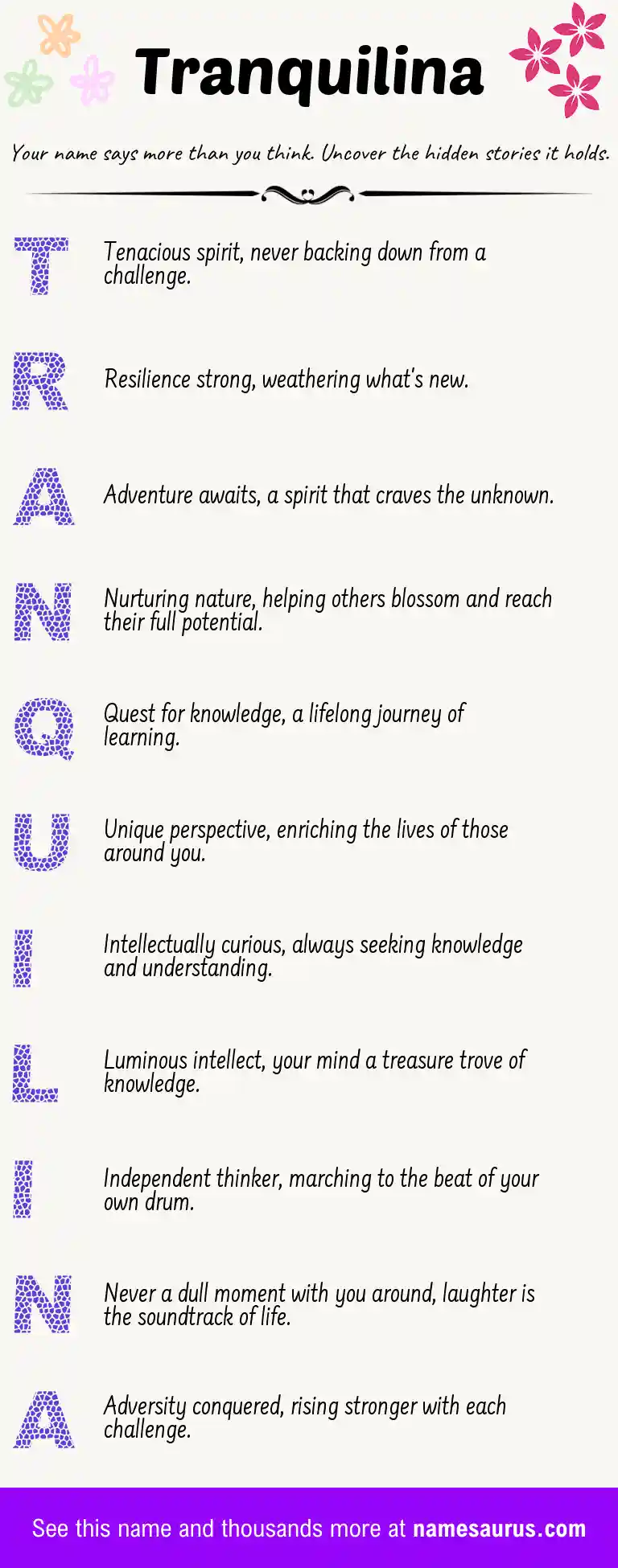 Acrostic poem about Tranquilina.