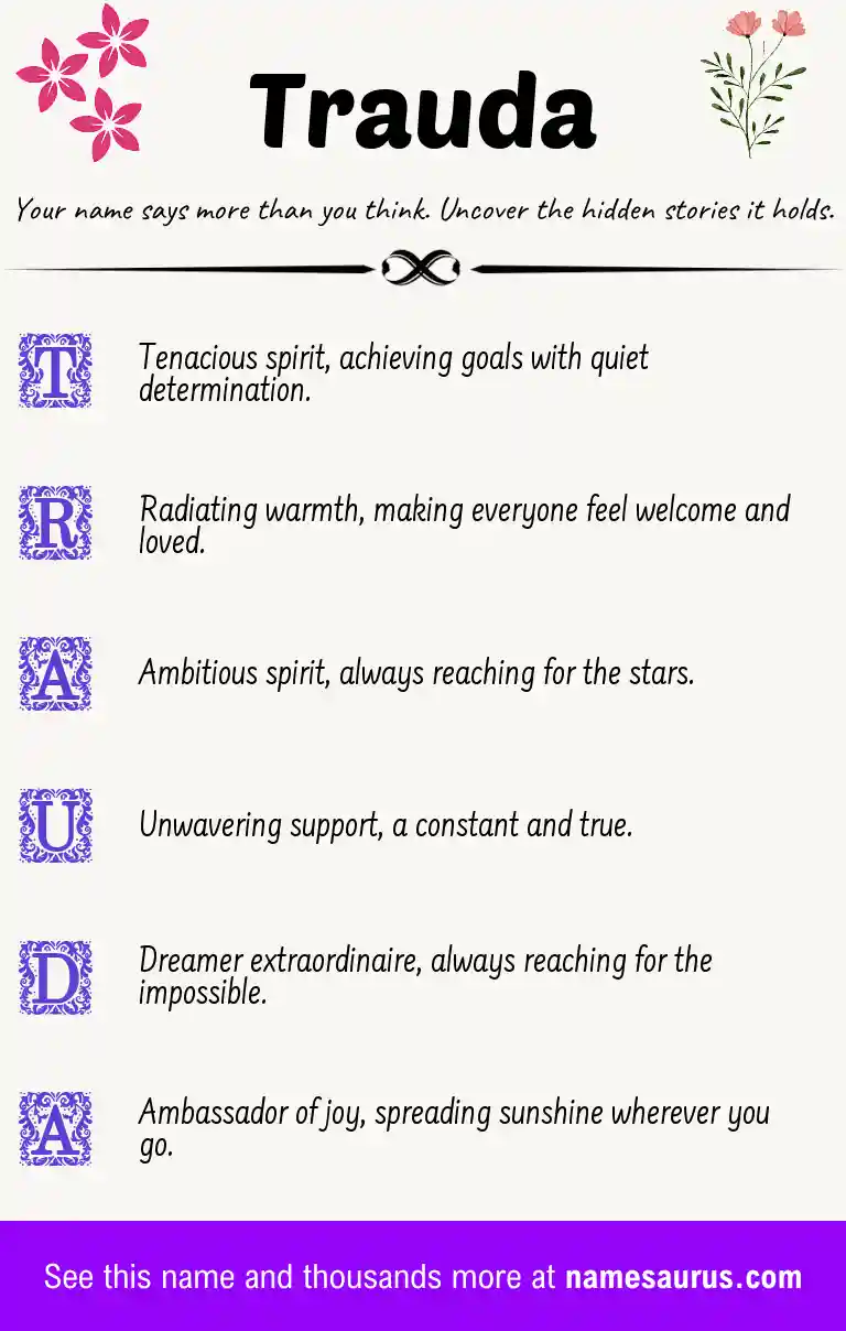 Acrostic poem about Trauda.